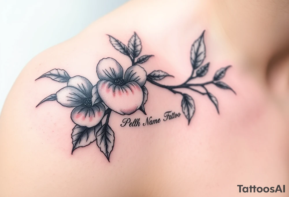 Peach branch with names scripted tattoo idea