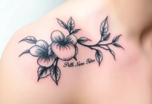 Peach branch with names scripted tattoo idea