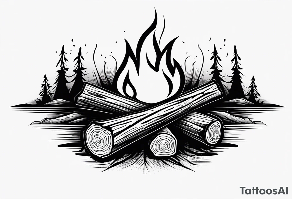 flame with wood logs crossing, simple tattoo idea