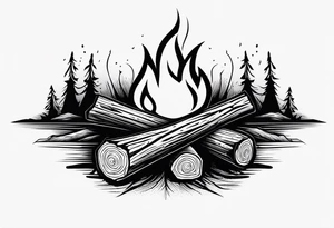 flame with wood logs crossing, simple tattoo idea