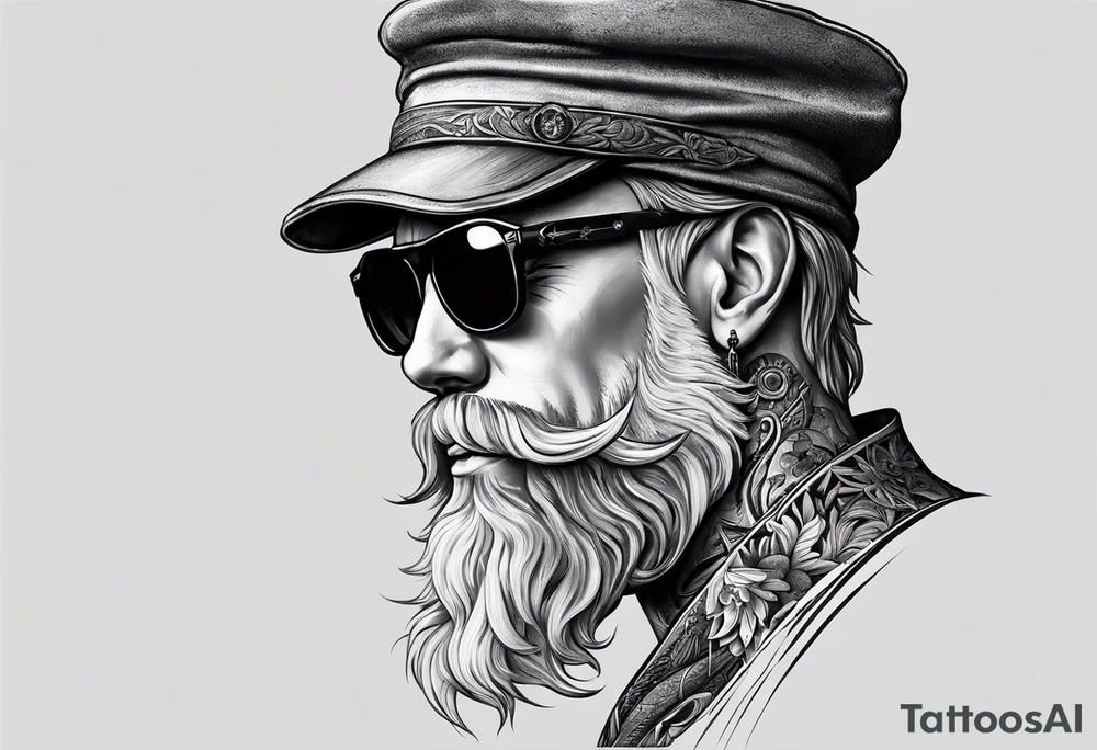 capricorn with beard and sunglasses tattoo idea