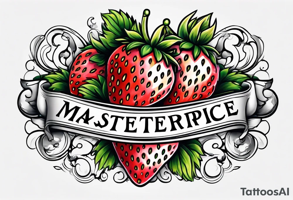 strawberry covered with swirling banner tattoo idea