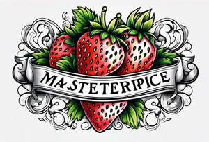 strawberry covered with swirling banner tattoo idea