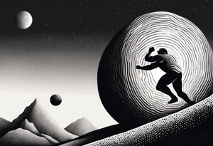 sisyphus pushing boulder up hill tattoo idea