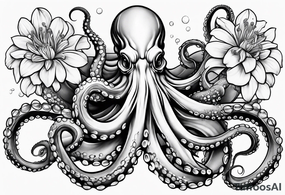 octopus holding flowers tattoo idea