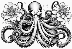 octopus holding flowers tattoo idea