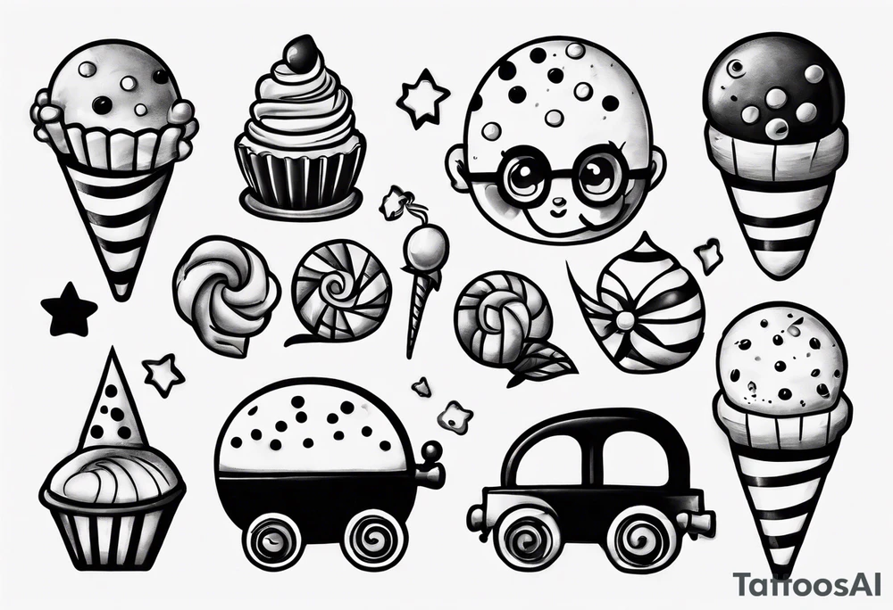 bonbon and choo choo tattoo idea