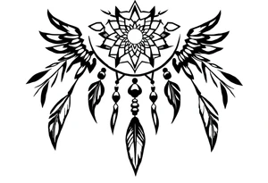 native dreamcatcher with flowing feathers and sacred beads tattoo idea