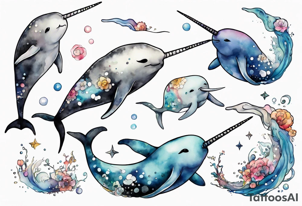 an ancient narwhal in the ocean tattoo idea