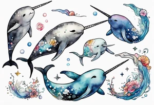 an ancient narwhal in the ocean tattoo idea