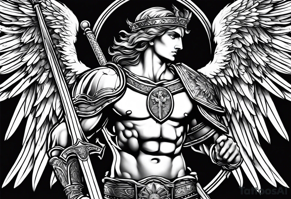 saint michael holding a sword tattoo idea