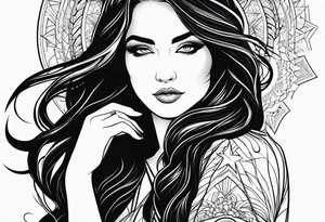 long haired woman reaching to stars tattoo idea