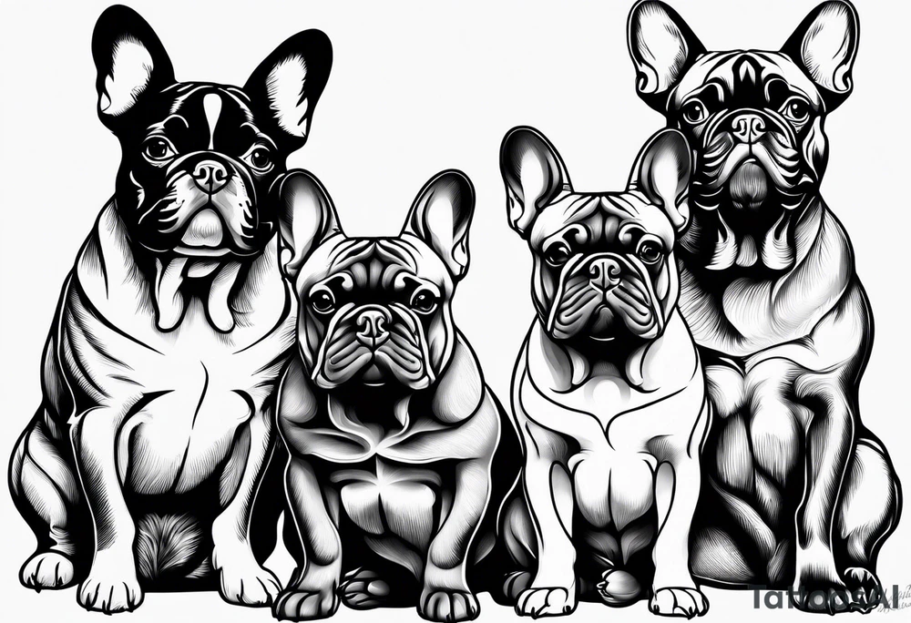 three French bulldogs tattoo idea