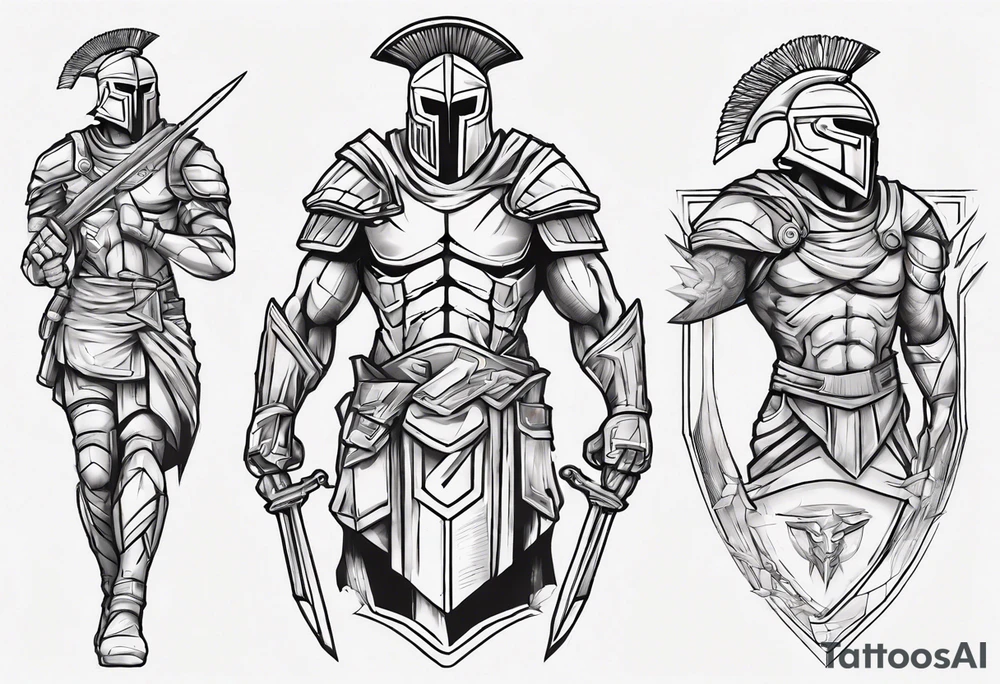 spartan soldier sleeve linework dine line linework tattoo idea