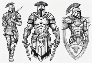 spartan soldier sleeve linework dine line linework tattoo idea