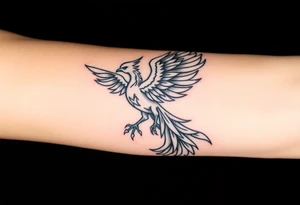 magnificent phoenix rising from golden flames with trailing embers tattoo idea