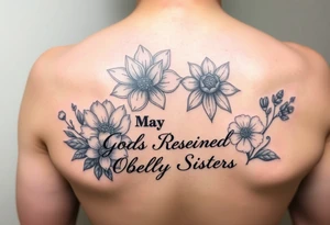May birth flower and December birth flower with the words

Gods
Redeemed
Obedient
Salty
Sisters tattoo idea