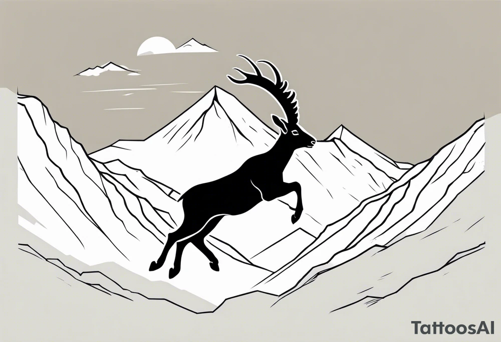 ibex jumping into mountains tattoo idea