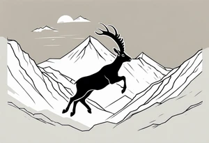ibex jumping into mountains tattoo idea