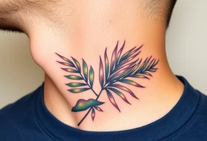 large palm leaves twisted side neck tattoo tattoo idea