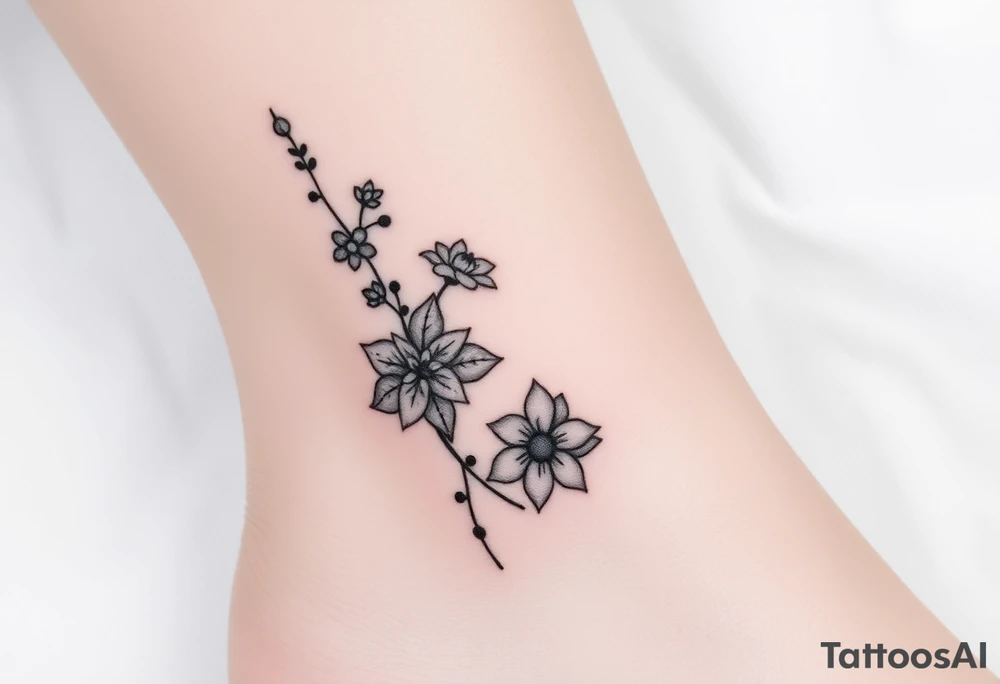 Hexagon Leo larkspur and water lilies tattoo idea