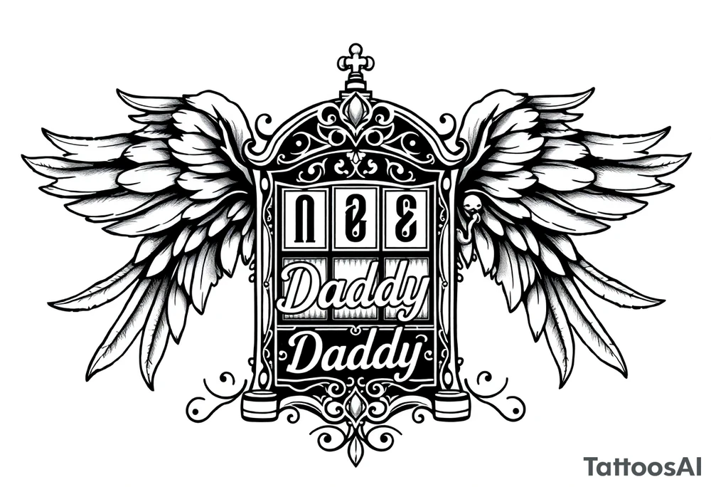 Slot machine with angel wings and word Daddy tattoo idea