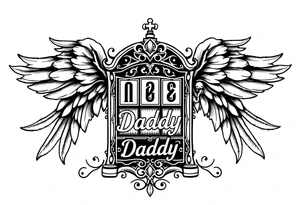 Slot machine with angel wings and word Daddy tattoo idea