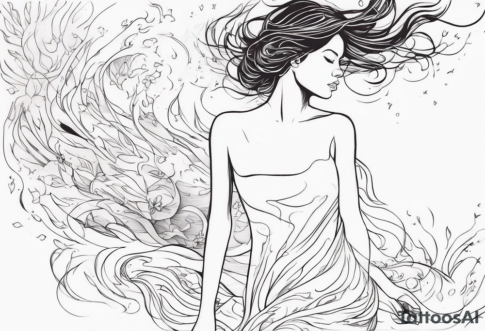 Resurrection Beautiful Woman walking through fire and chaos to inner peace and self-love  ethereal tattoo idea