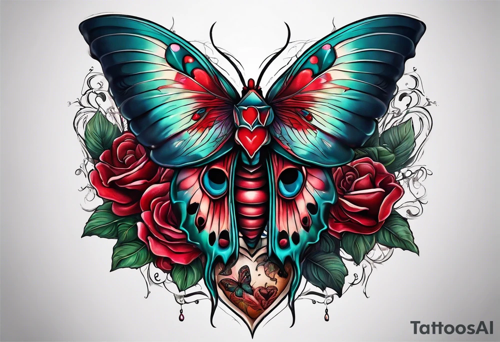 Death moth on top of 
Anatomical Heart, bleeding tattoo idea