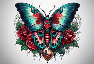 Death moth on top of 
Anatomical Heart, bleeding tattoo idea