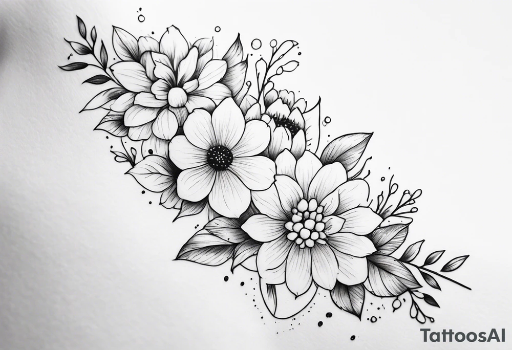 Verticle arm placement of dainty flowers forearm tattoo idea