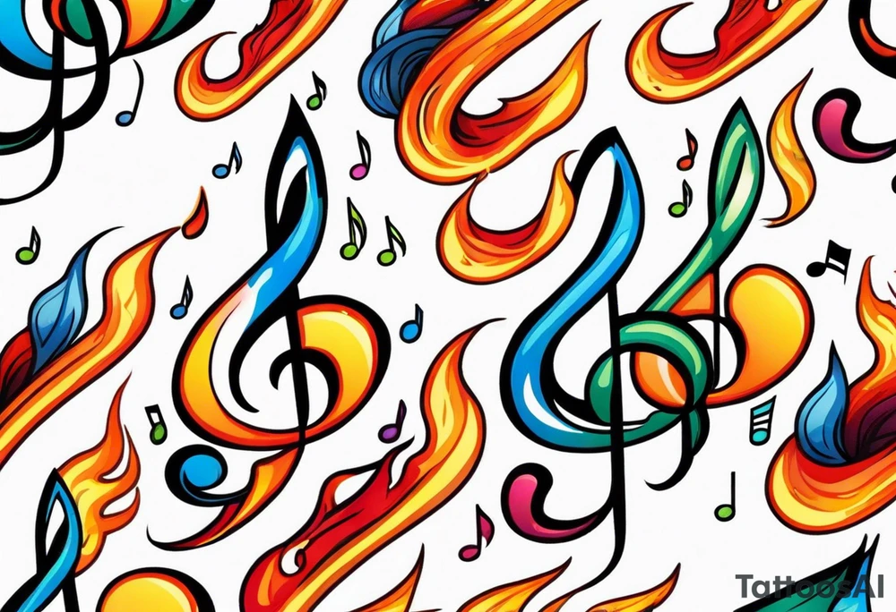 Musical notes on fire tattoo idea