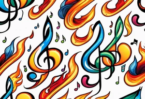 Musical notes on fire tattoo idea