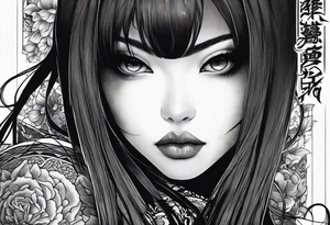 Tomie by Juji Ito half of face is beautiful another face is monstrous tattoo idea