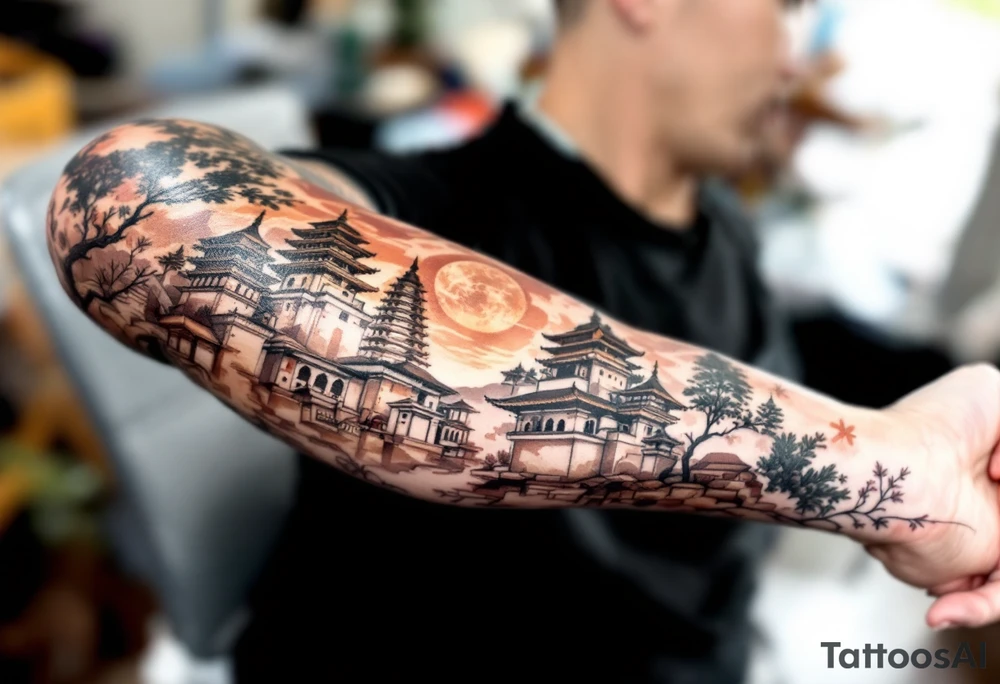 Stupas or Pagodas – Sacred Buddhist monuments with layered towers, typically done in detailed black ink or traditional brown stone tones. tattoo idea