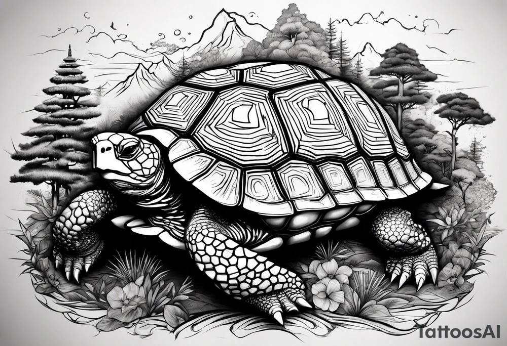 Tortoise forest tattoo idea