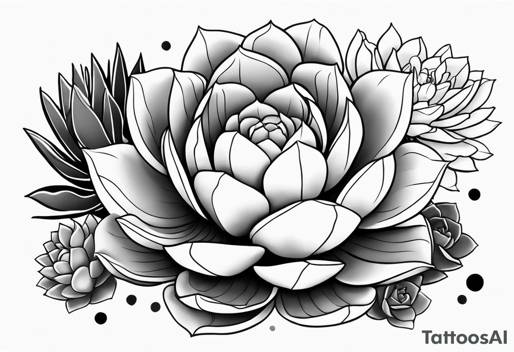 fine line. one big succulent in the middle. Two smaller succulents on each side. Dots and floral
. Sternum tattoo grey scale shading tattoo idea
