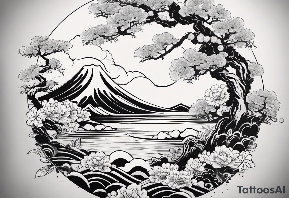 鲲，海浪，山石，银杏叶 tattoo idea