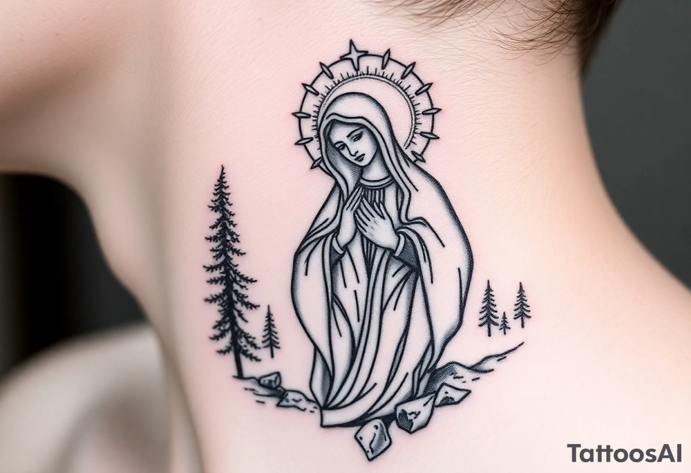 virgin mary in a russian wilderness setting tattoo idea