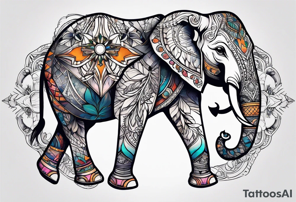Feminine compass with an elephant incorporated into the design tattoo idea