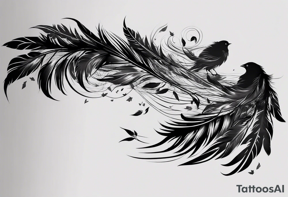 The tattoo begins on the left arm, at the elbow, where feathers are flying under the action of the wind towards the left hand. These feathers share the air space with branches that have leaves, and both elements move together up the left arm. As they approach the shoulder, some lightning appears between them. At this point, the feathers start to converge toward the left chest, where a vortex of energy reveals the head of an owl. The branches converge toward the left side of the back, passing over the shoulder. On the left side of the back, there is a dense, psychedelic element representing the energy of life's creation, with references to the earth, element, and planet. There is also a clay house in this area. tattoo idea