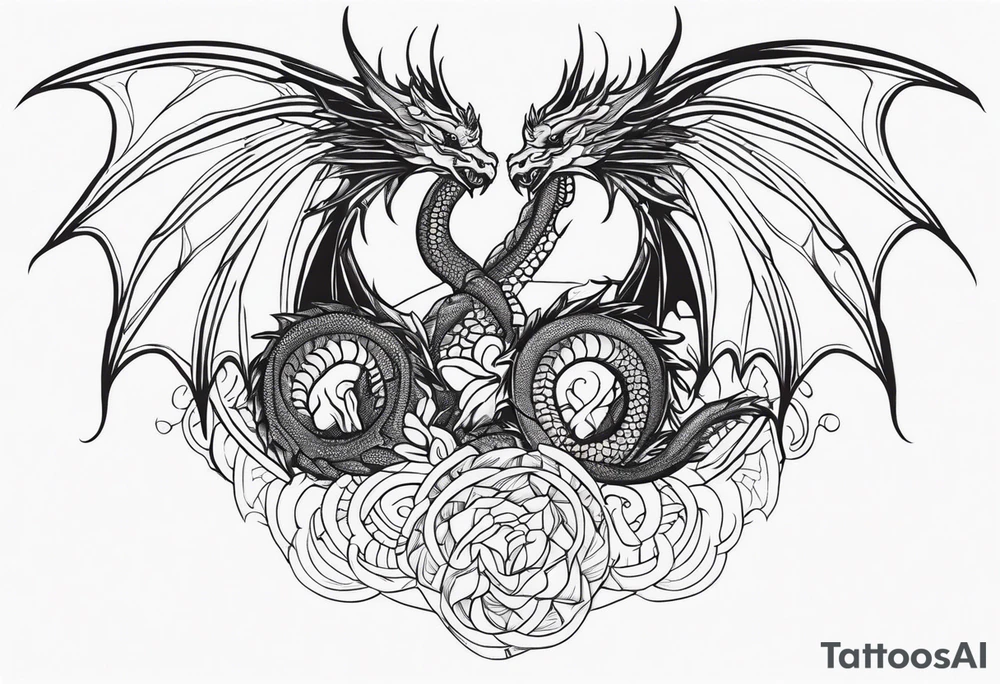 Mother dragon wings spread with 3 baby dragons tattoo idea Mother dragon wings spread with 3 baby dragons tattoo idea