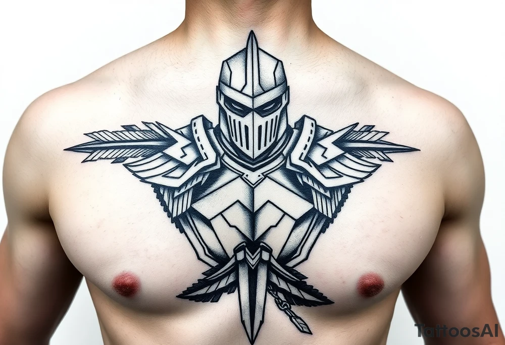 chest japan theme knight with arrow tattoo idea