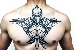 chest japan theme knight with arrow tattoo idea