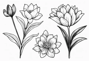 Lily of the valley. Marigold, chrysanthemum, and lily for thigh tattoo vertically tattoo idea