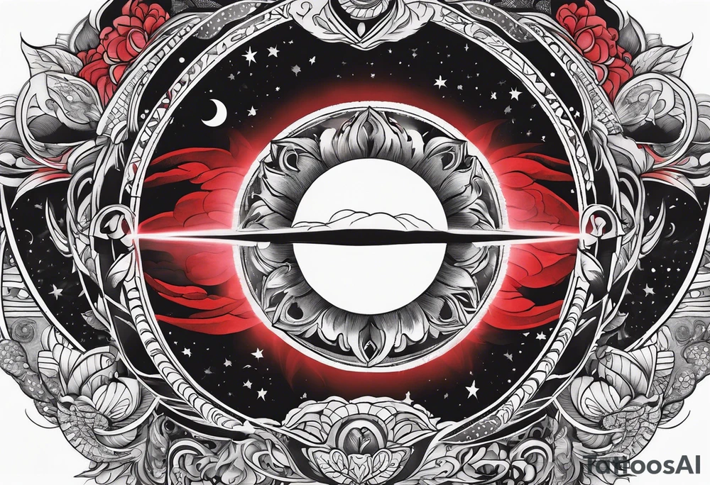 black solar eclipse with red light behind it tattoo idea