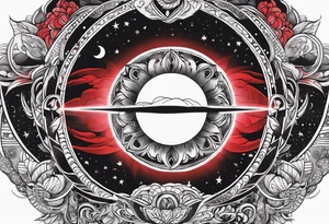 black solar eclipse with red light behind it tattoo idea