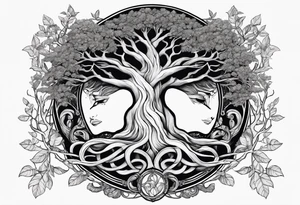 The deity Pan is entwined in a tree which is a portal tattoo idea