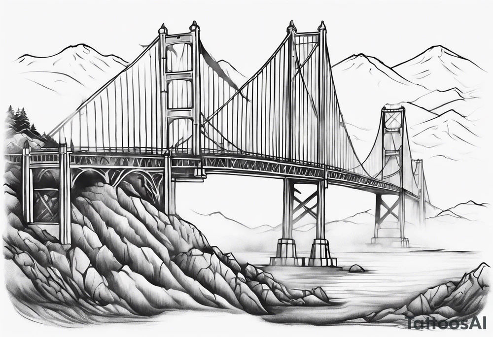 Goledn Gate Bridge with fog rolling in with Marin hills in the background tattoo idea