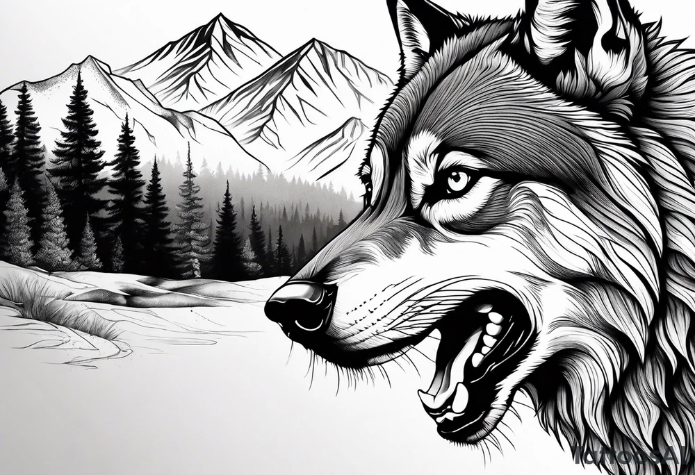 Mountains, wolf eyes underneath tattoo idea